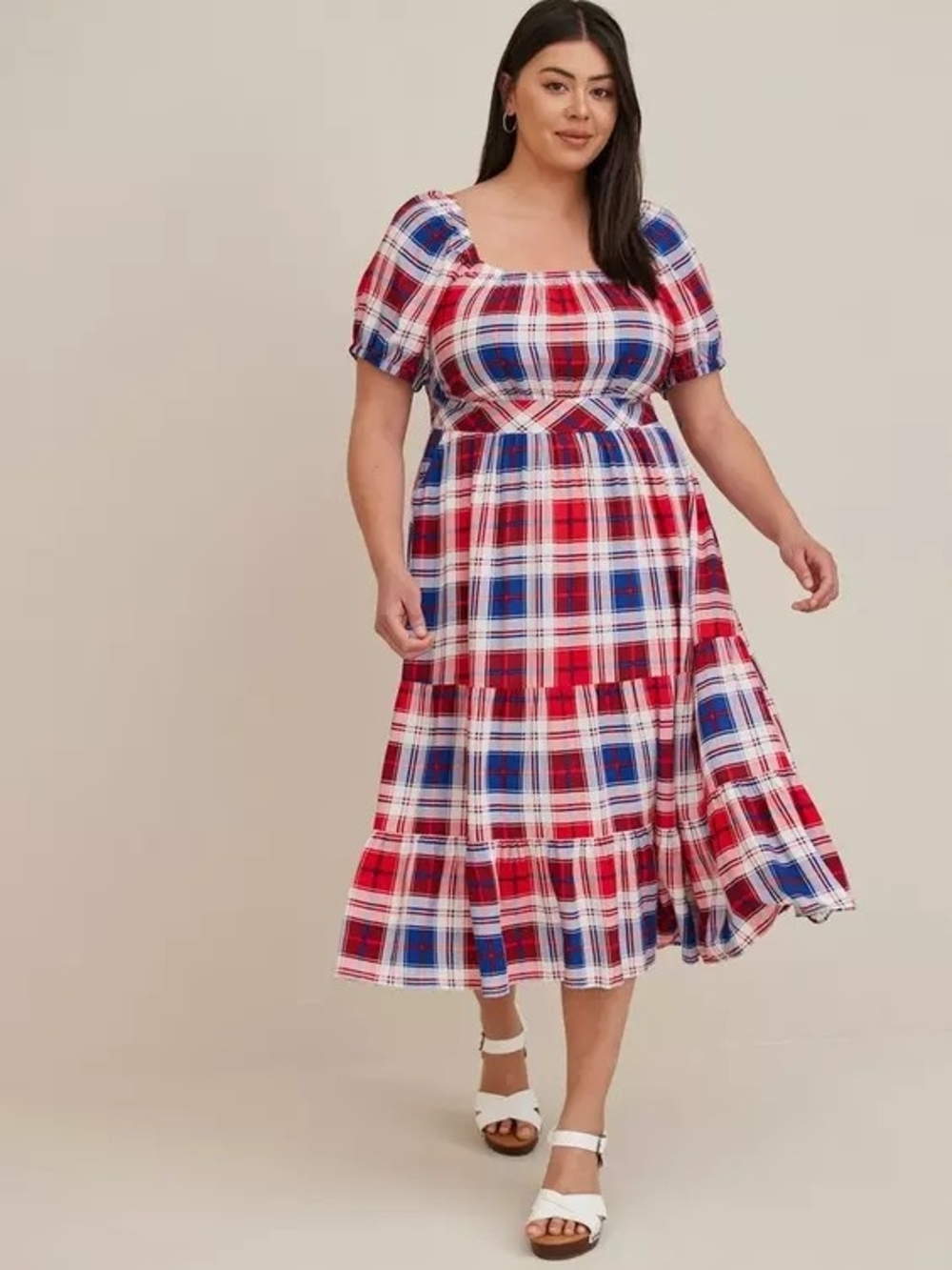 torrid Red & Blue Plaid Square-Neck Midi Dress